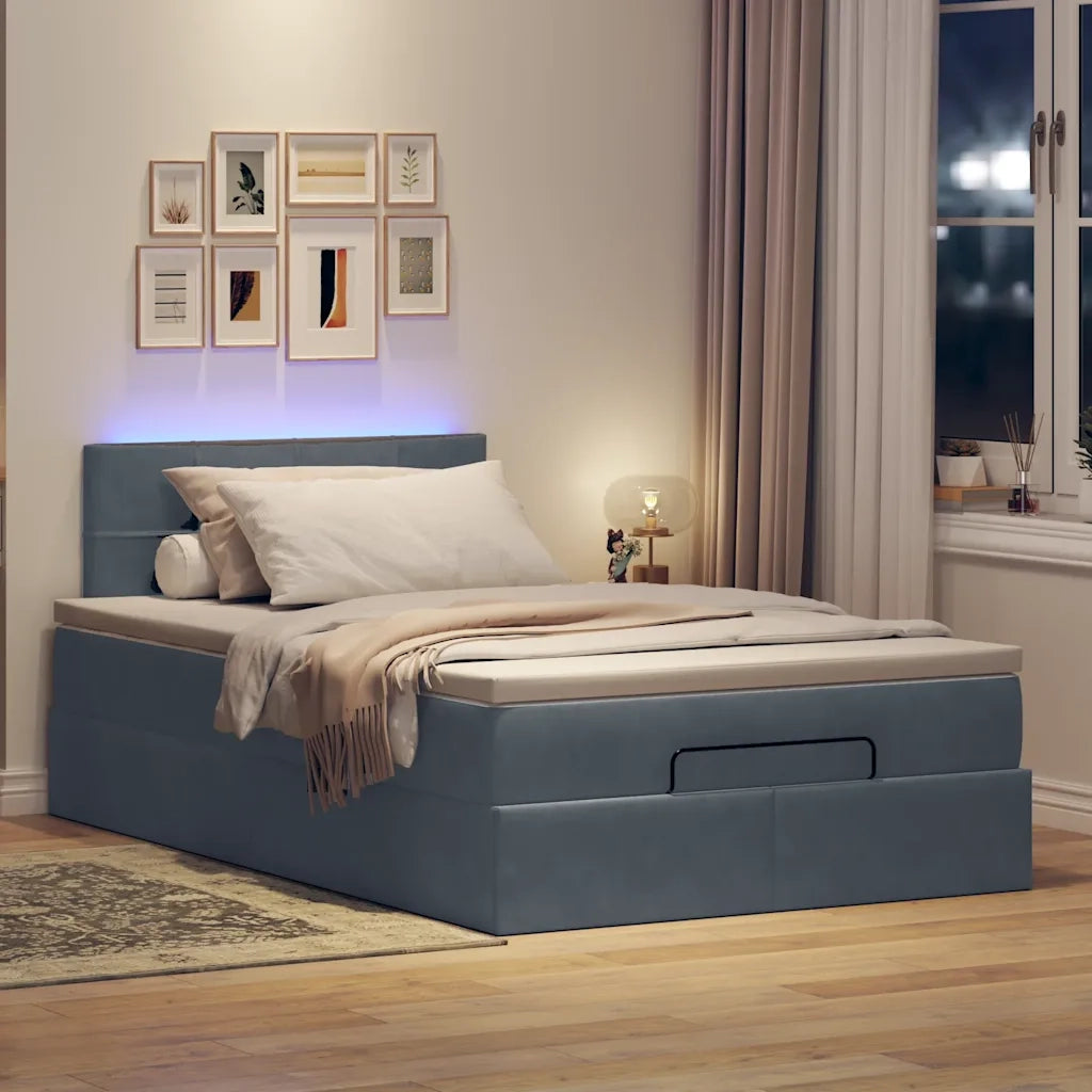 Pouf Letto con Materasso e LED Grigio Scuro 120x190cm Velluto