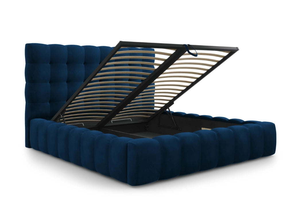 Cosmopolitan Design - Letto a cassettone con testiera "Bali" 140x200cm in velluto blu reale 