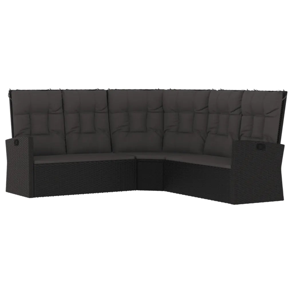 Divano Angolare Reclinabile con Cuscini in Polyrattan Nero 362181