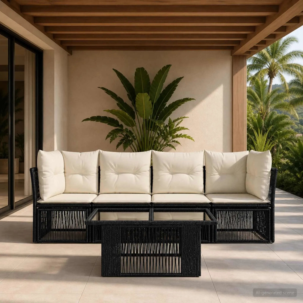 Set Divano da Giardino 5 pz Nero polyrattan 3436417