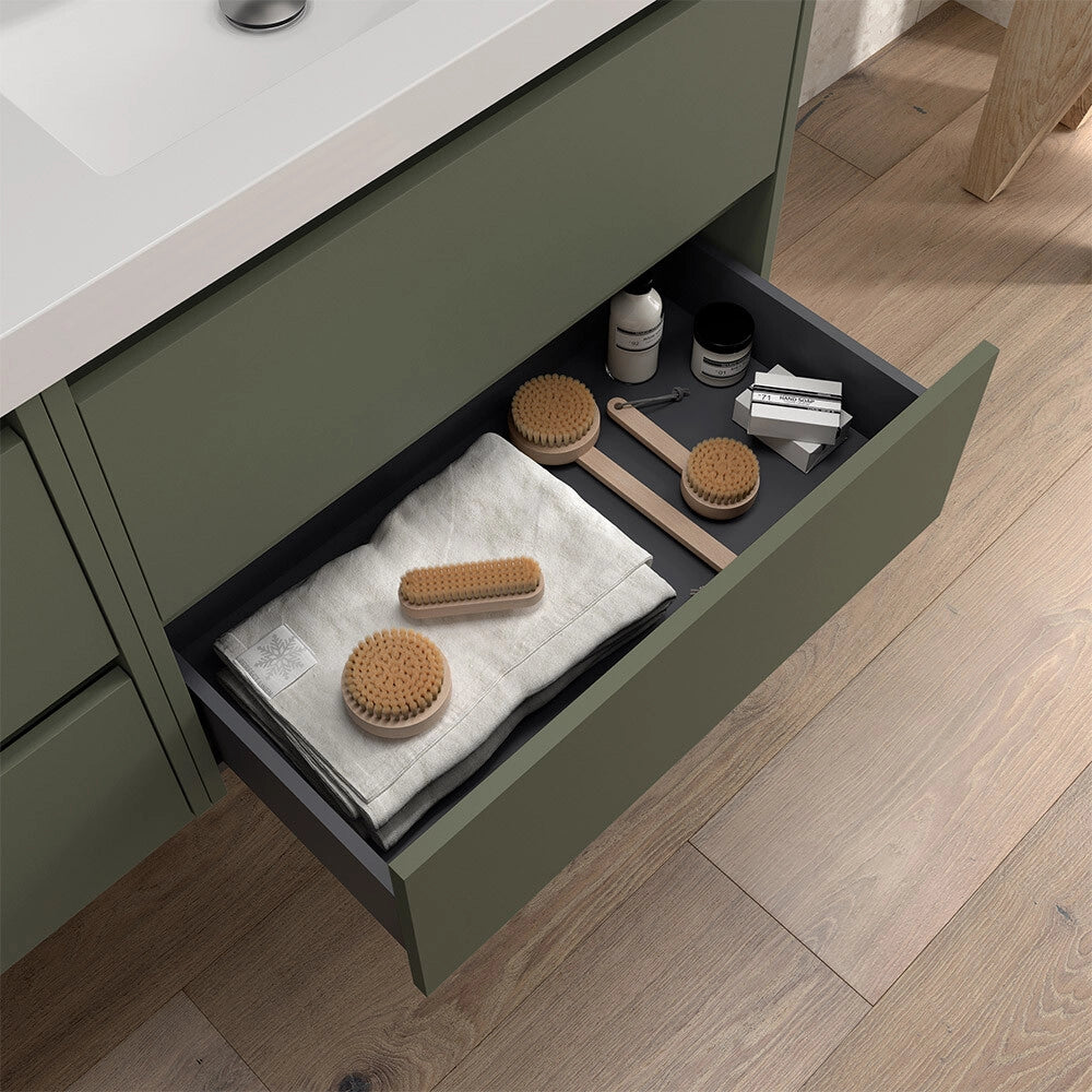 Mobile bagno sospeso 80 cm verde satinato con lavabo ad incasso Gaya
