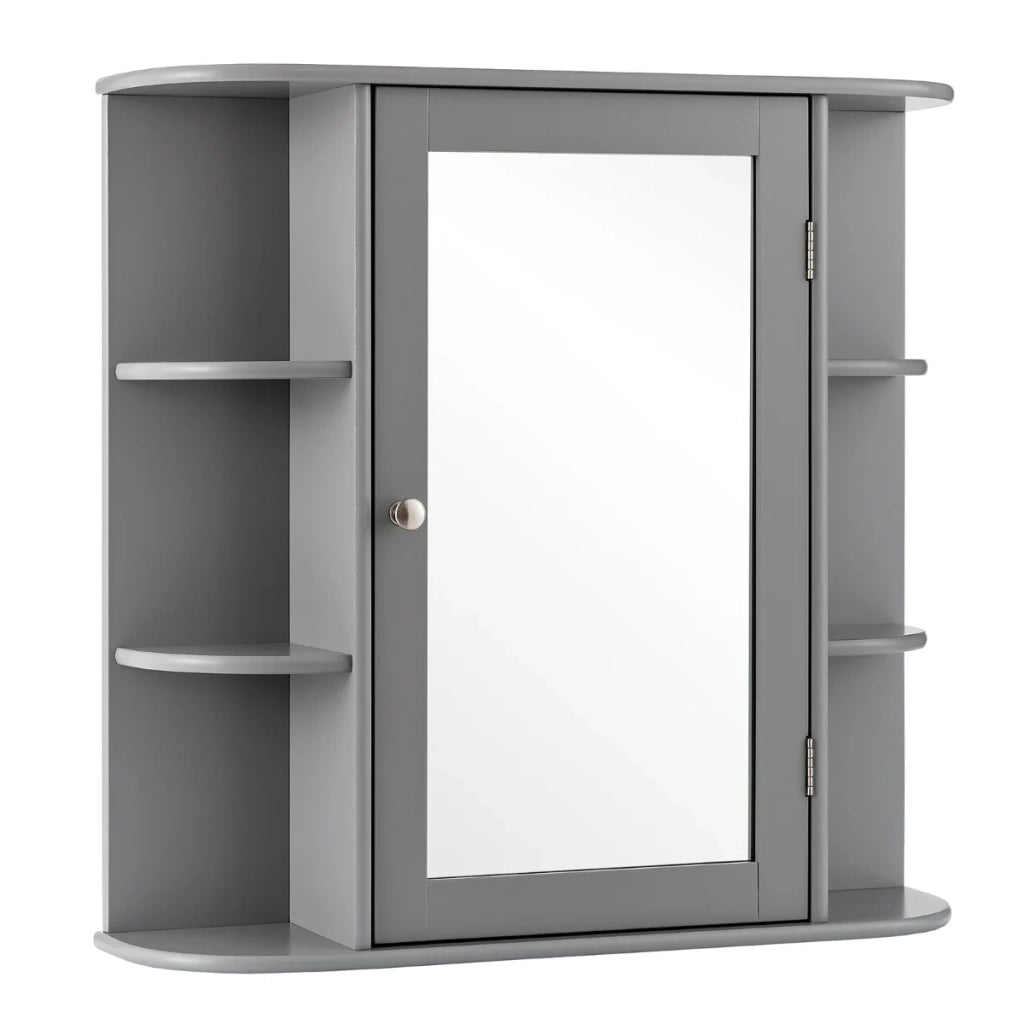 Mobiletto da bagno pensile 65 x 17 x 64 cm con specchio e 6 ripiani moderno e versatile in MDF grigio 20_0012770