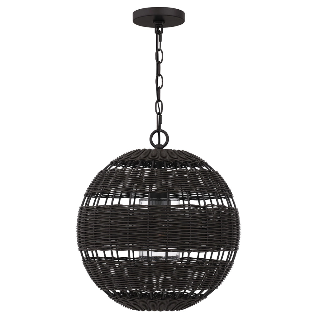 Lampada sospensione esterna rattan marrone IP44 E27 Quoizel