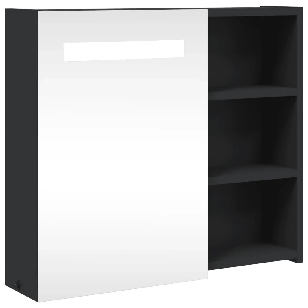 Armadietto Bagno con Specchio e LED Nero 60x13x52 cm 357971