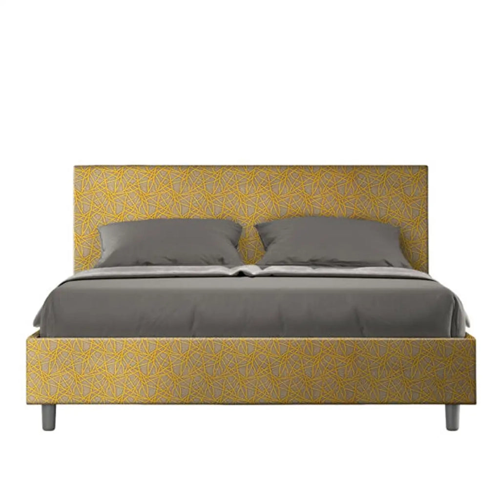 Letto matrimoniale con rete imbottito 160x200 tessuto Era 6 giallo Adele