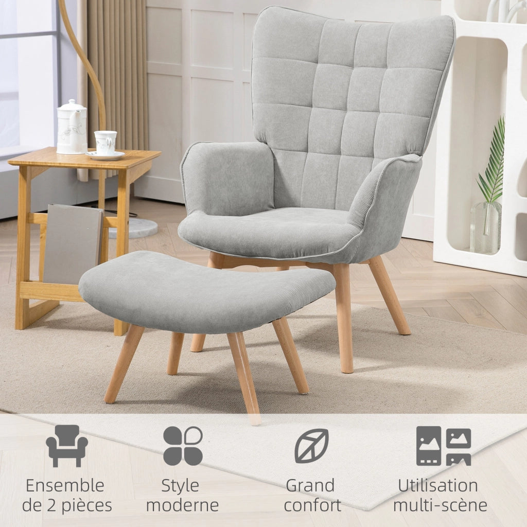 Poltrona reclinabile con poggiapiedi ¨C Minimal ¨C grigio tessuto velluto