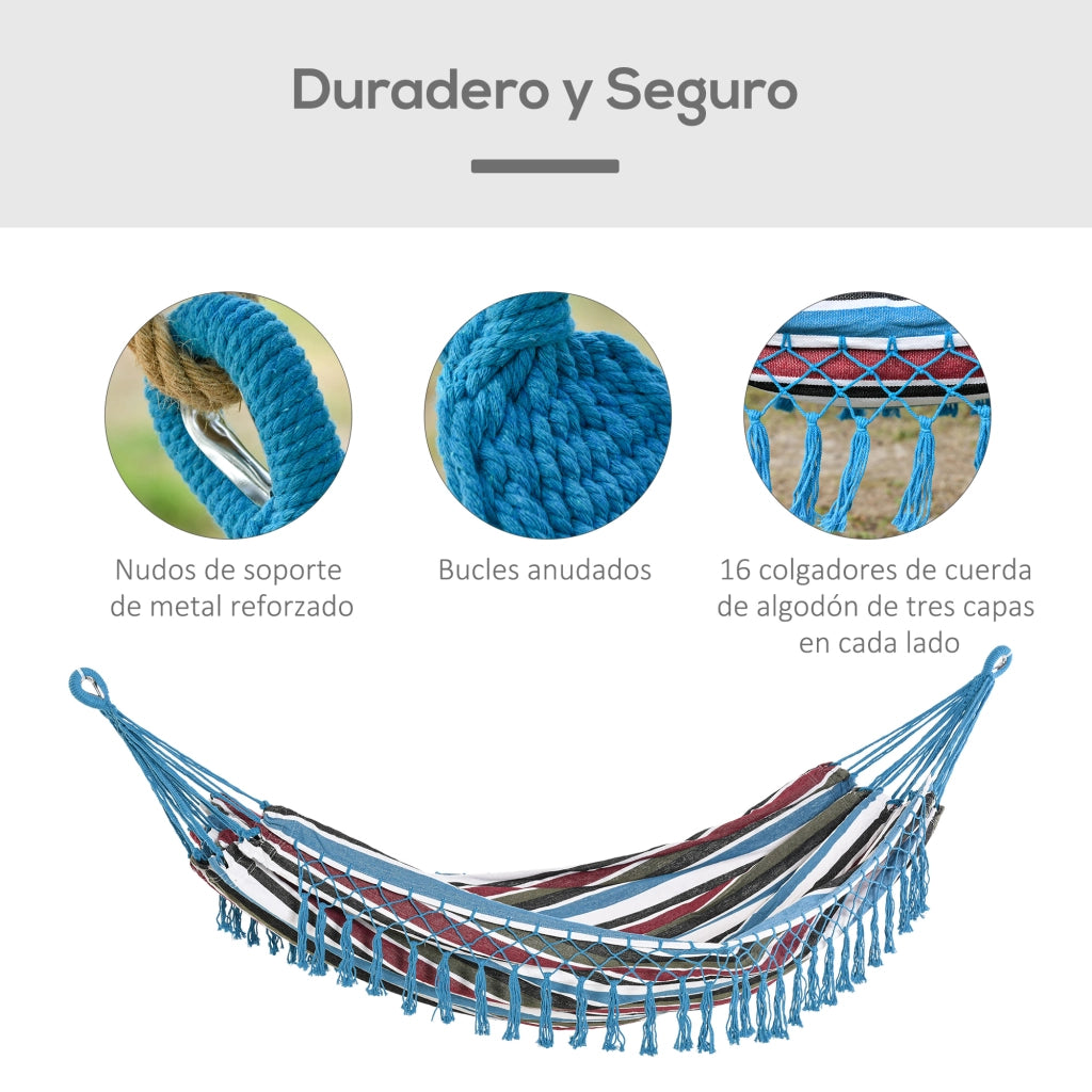Amaca Doppia Portatile in Cotone per Giardino Esterno ¨C Minimal ¨C 285x150 cm Multicolore