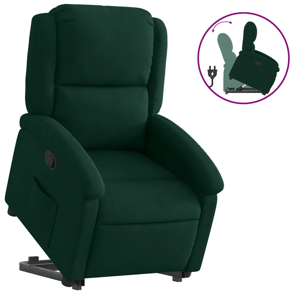 Poltrona | Sedia Relax Alzapersona Reclinabile Verde Scuro in Velluto