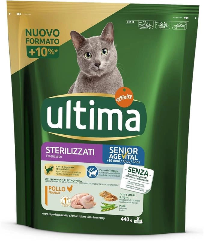 ULTIMA CROCCHETTE PER GATTO SENIOR 10+ ANNI 440 GR GUSTO POLLO PER GATTI STERILIZZATI
