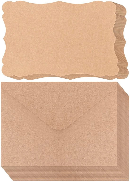 Pacchetto di 50 cartoncini di invito con buste, in carta kraft marrone, per creare inviti e cartoline di auguri DIY