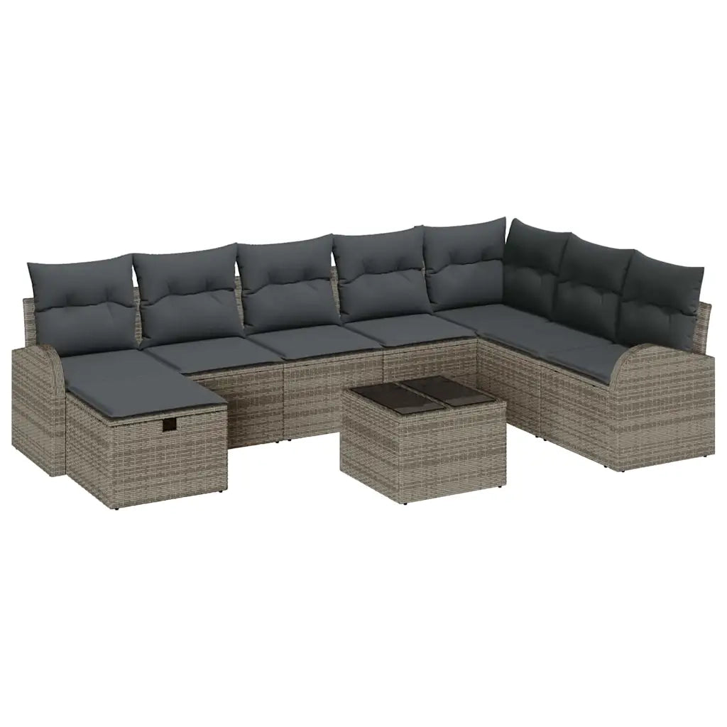Set Divano da Giardino con cuscino 9 pcs Grigio Poly Rattan 3360470