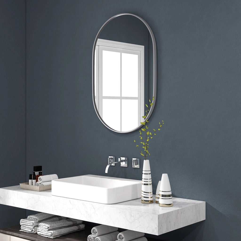 Specchio da Bagno Ovale 60x90 cm ¨C Xylo ¨C Cornice Alluminio Argento