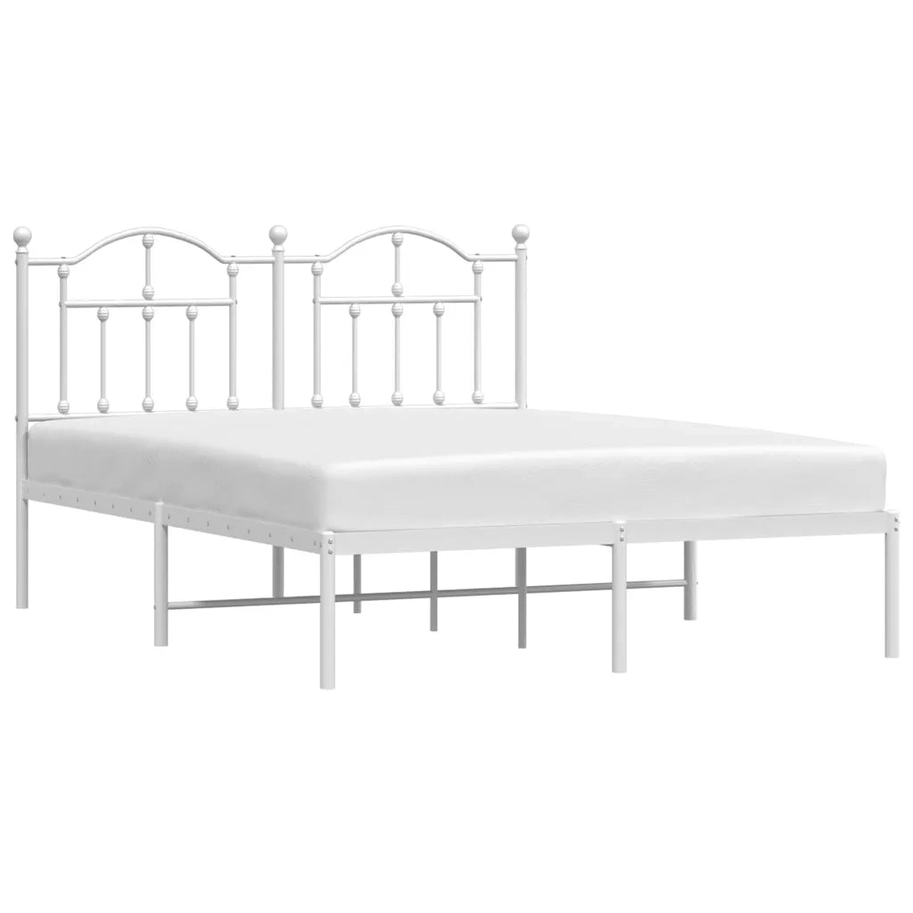 Letto matrimoniale | Letto per adulti | Giroletto con Testiera Metallo Bianco 135x190 cm