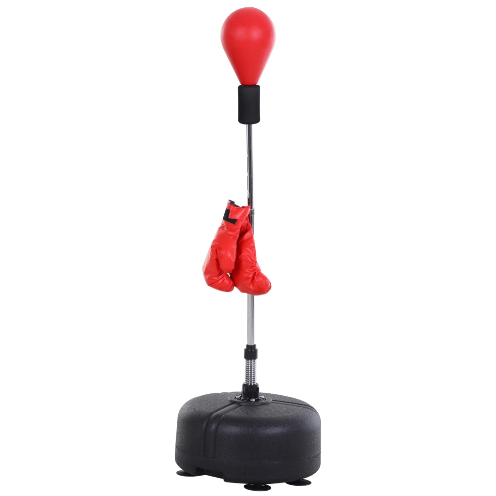 Punching Ball ad Altezza Regolabile con Guanti Boxe. in Acciaio. Finta Pelle e PE. ?48x136-154 cm. Nero e Rosso