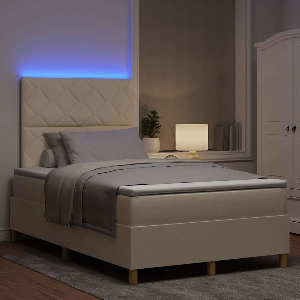 Letto a Sorgente LED con materasso Crema 120 x 190 cm Tessuto 3343164