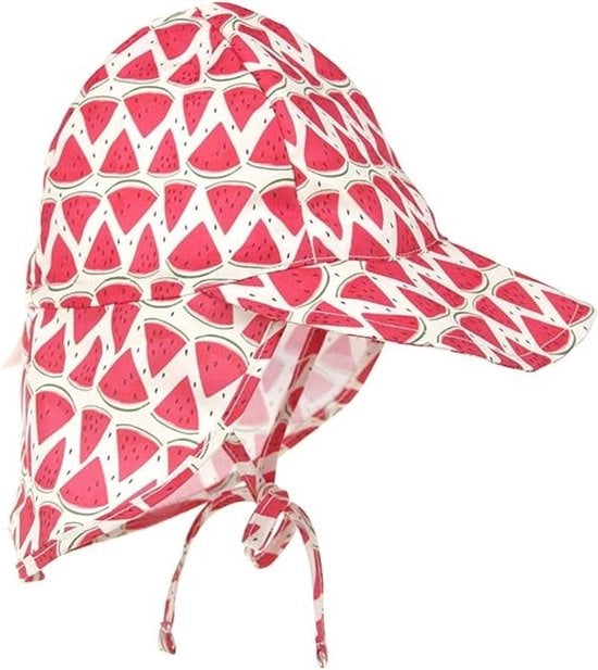 Cappello per bambini, ombrello estivo per bambini, cappello per neonati con protezione collo e fascia a strisce, cappello flapper, cappello per il mare con protezione UV (S: adatto per misure capo 48-54 cm) - acqua melone