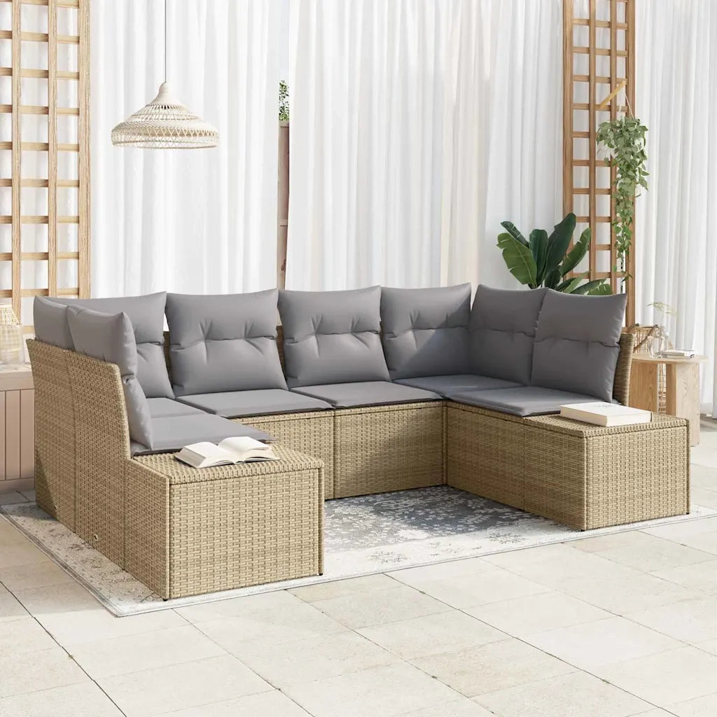 Set Divano da Giardino 6 pcs Beige e Grigio Chiaro Poly Rattan