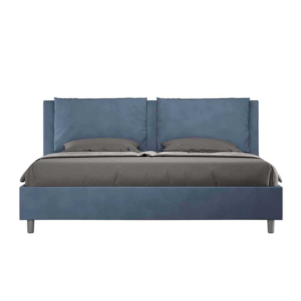 BS COM Letto matrimoniale king size senza rete imbottito 170x200 microfibra blu