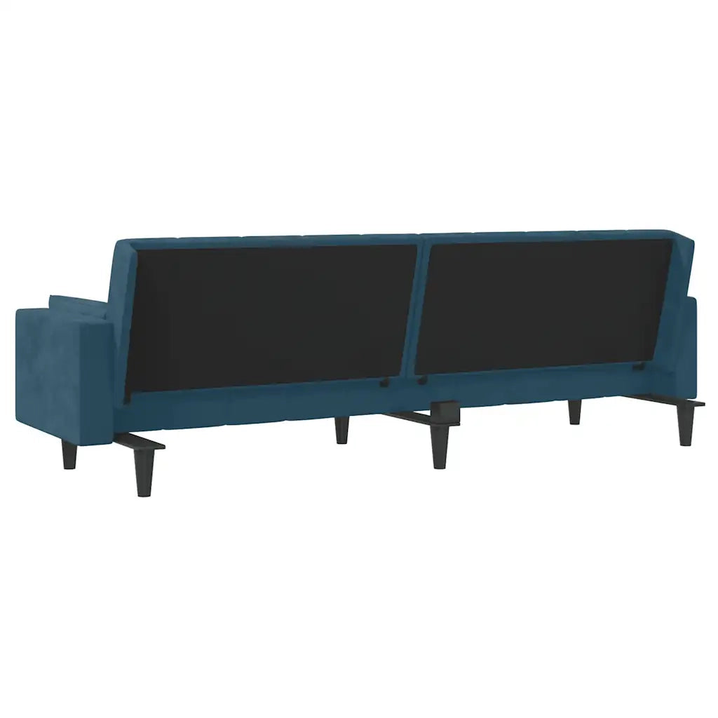 Divano Letto a 2 Posti con 2 Cuscini Blu in Velluto 375846