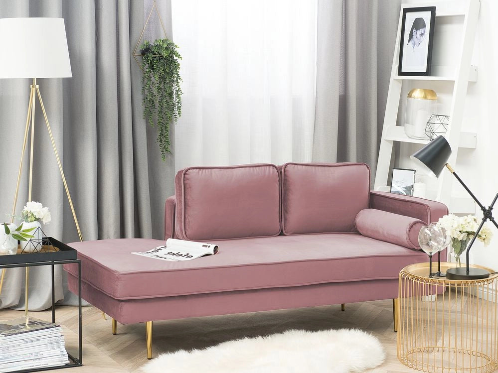 Chaise longue Velluto Rosa Imbottito versione destra Orientamento Gambe In Metallo Cuscino  Design Moderno
