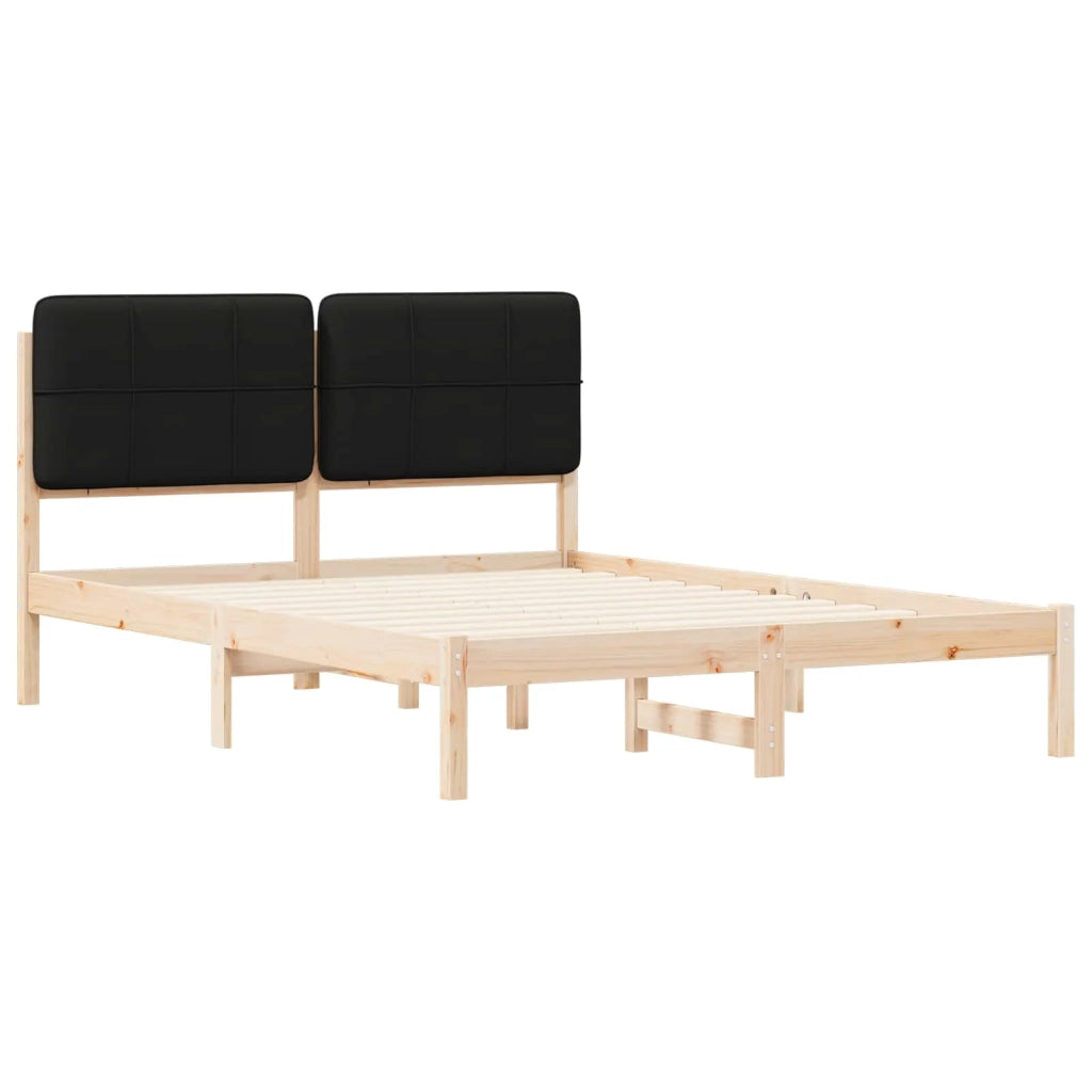Letto matrimoniale | Letto per adulti | Letto con Testiera Rivestita Nero 160 x 200 cm Pino massello