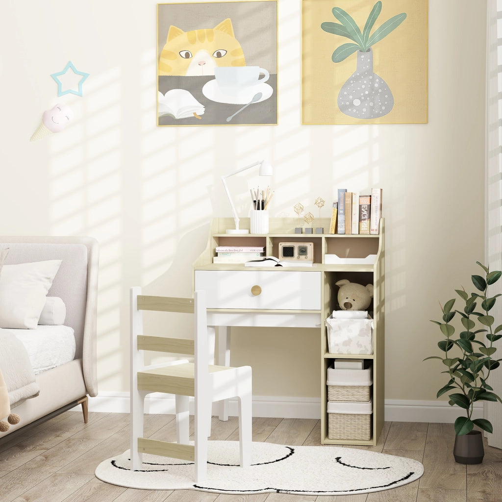 Scrivania per Bambini con Scaffale e Cassetto ¨C Minimal ¨C Bianco e Legno
