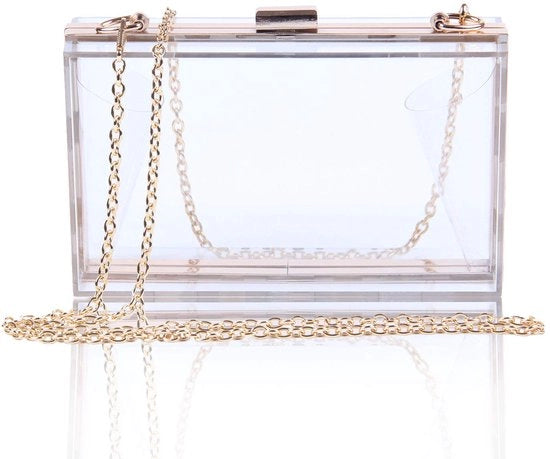 Borsa da Spalla Trasparente Acrilica per Donna con Cassetta Jelly e Chiusura a Scatto