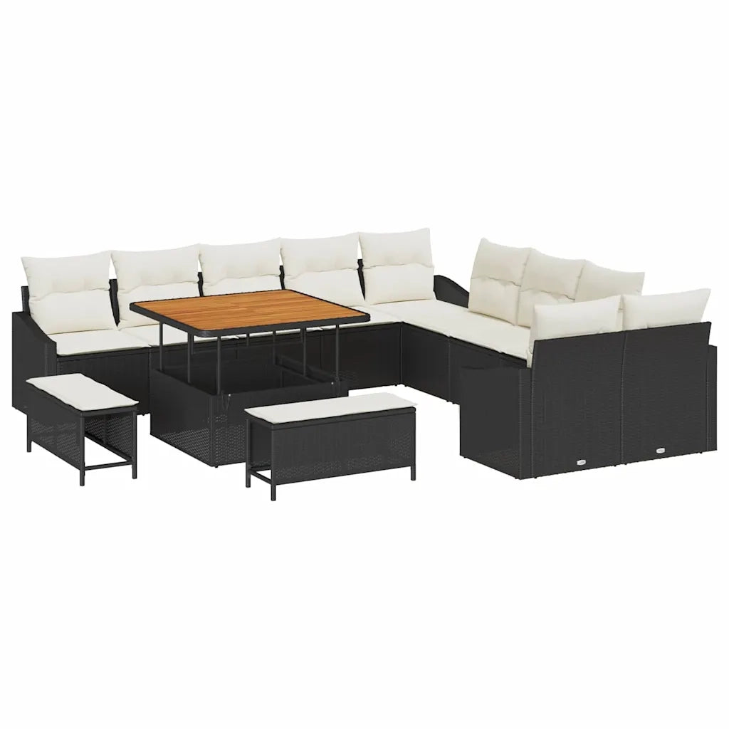 Set Divano da Giardino con cuscino 13 pcs Nero Poly Rattan 3364655