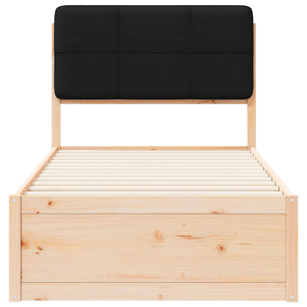 Letto con Testiera Rivestita-Struttura Letto con Testiera Nero 75 x 190 cm Pino massello 957143