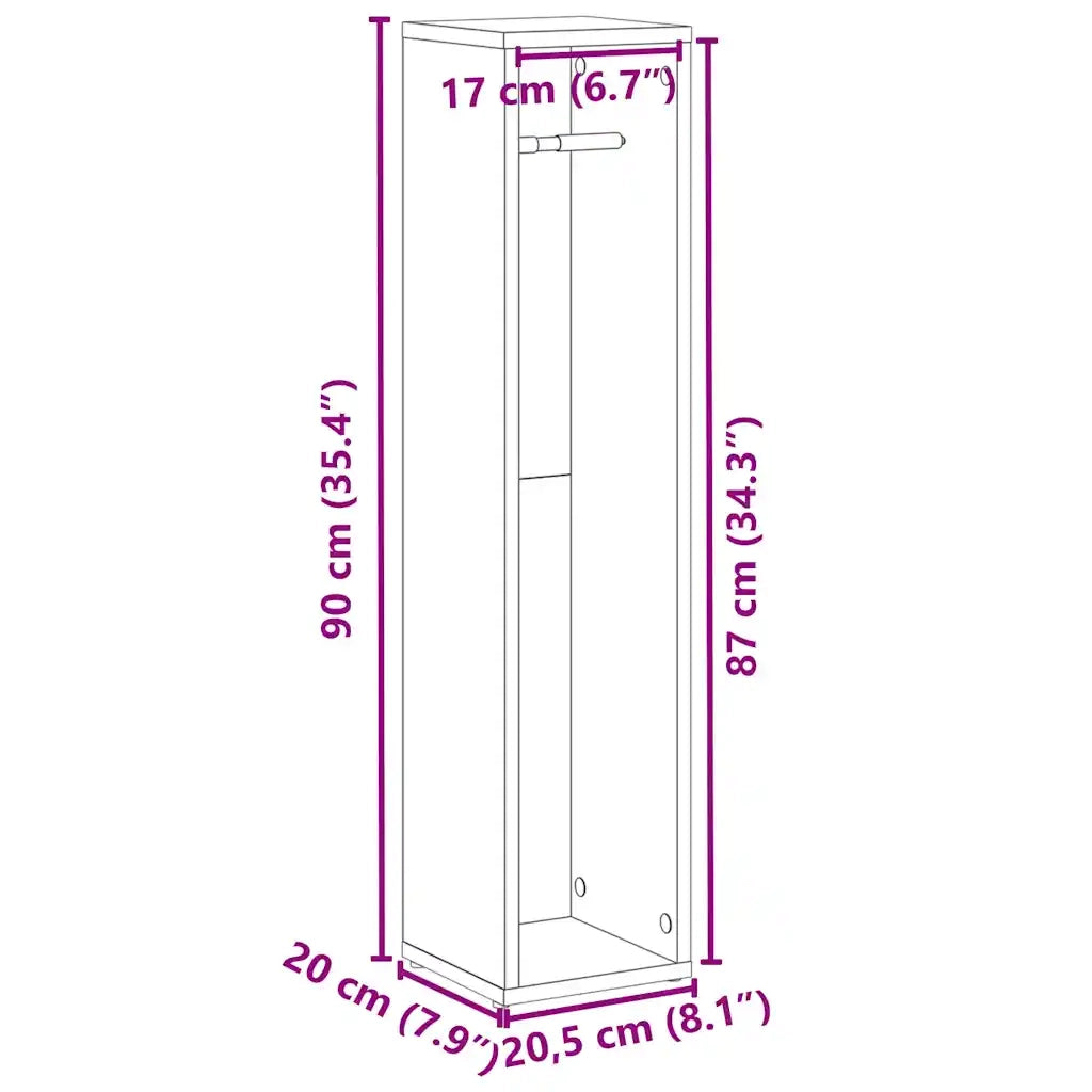 Mobiletto da bagno con portarotolo finitura rovere artigianale 20,5x20x90 cm 858514