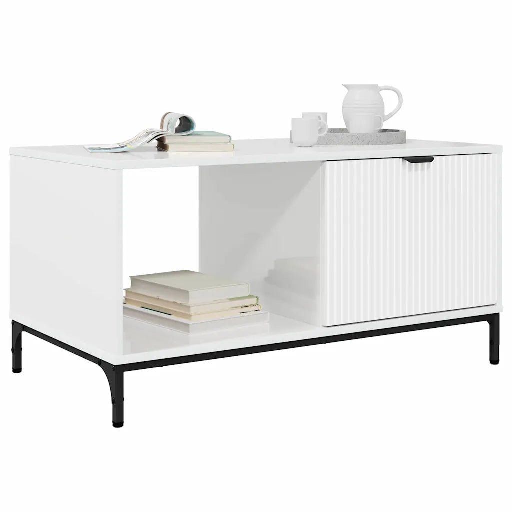 Tavolino da Salotto-Tavolino da soggiorno-Tavolo Bianco lucido 90 x 49 x 46 cm