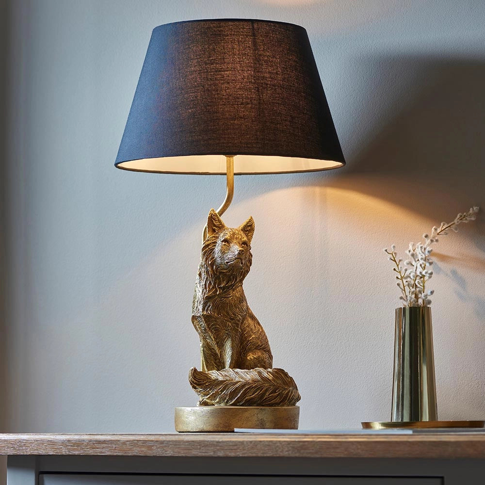 Lampada da tavolo volpe oro vintage con paralume nero Endon