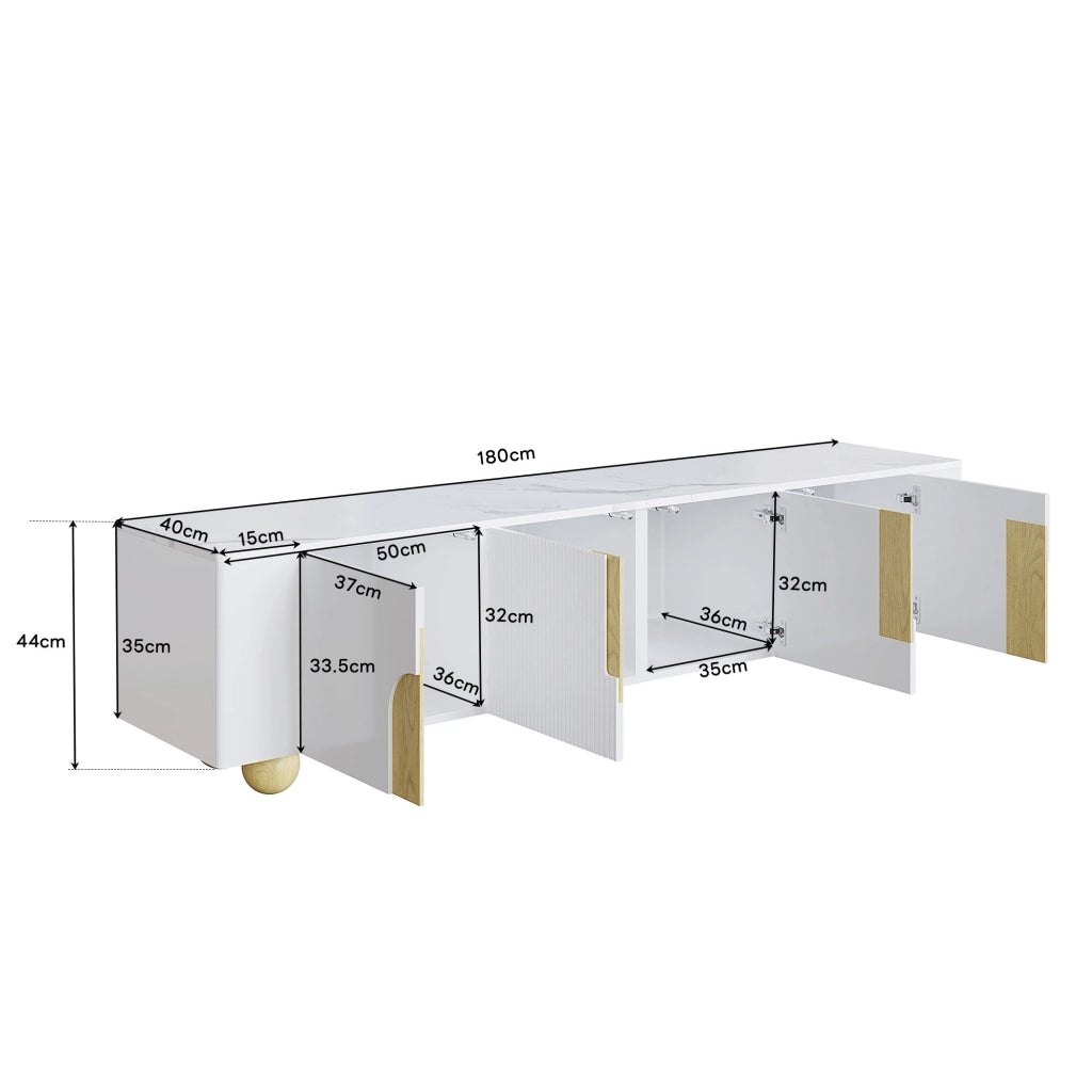 Mobile TV ¨C MINIMAL ¨C Bianco, Legno, 180 cm, 4 Ante, Design Elegante