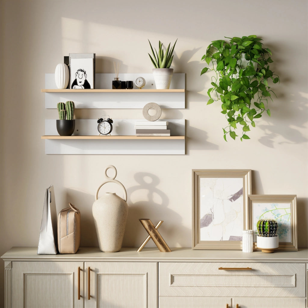 Mensola da parete set 2 pezzi ¨C Xylo ¨C legno naturale e bianco