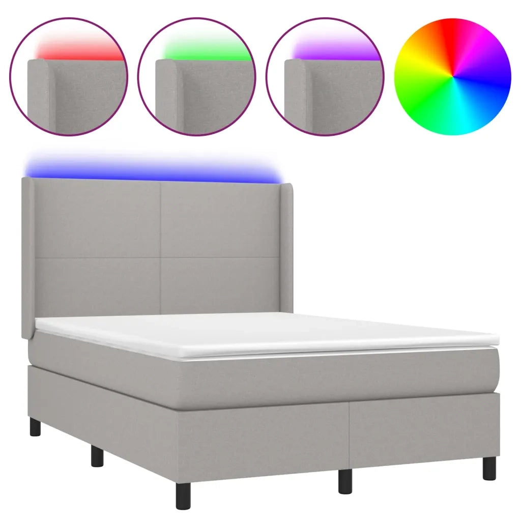 Letto a Molle Materasso e LED Grigio Chiaro 140x200 cm Tessuto