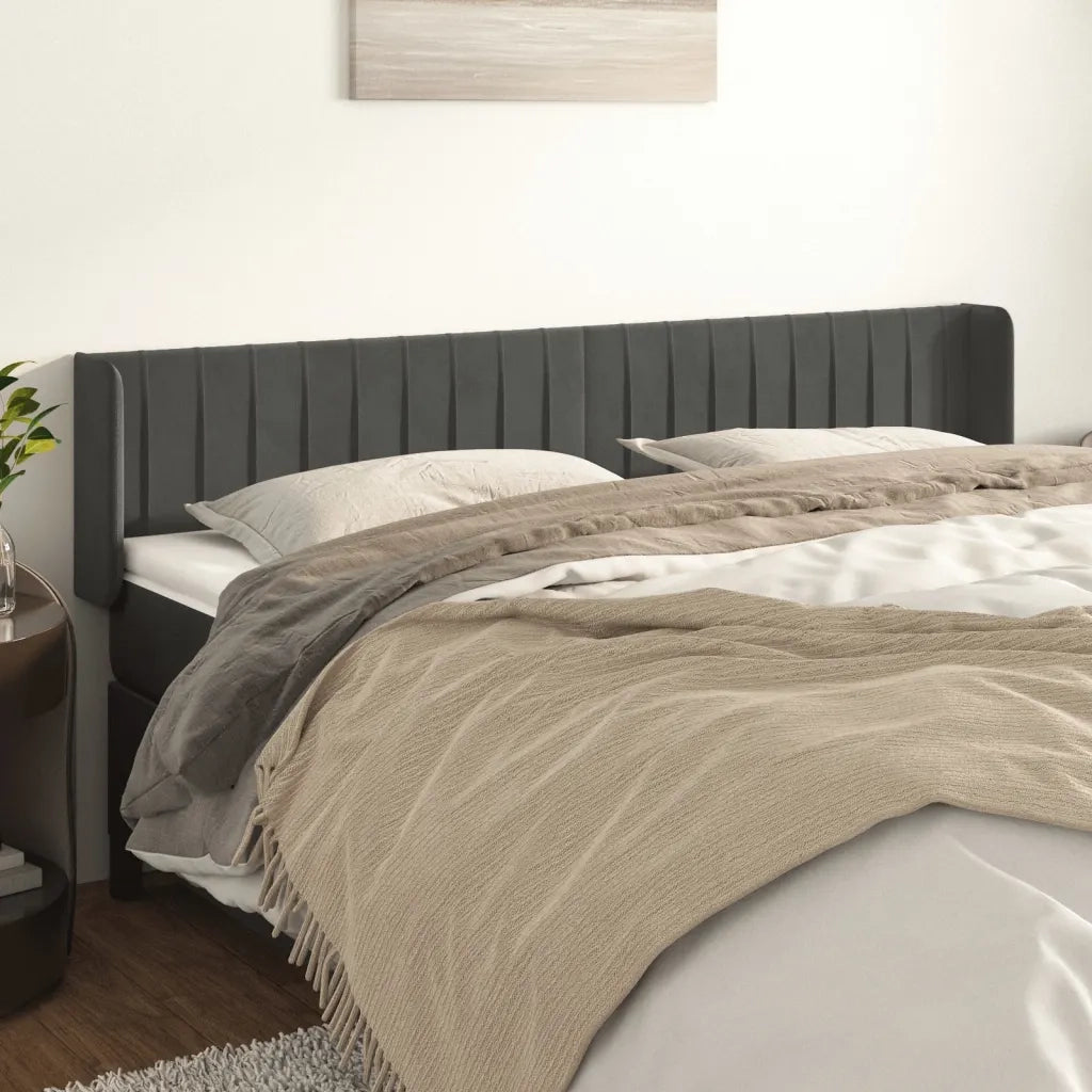 Testiera ad Orecchio-Testata con Orecchie Grigio Scuro 203x16x78/88 cm in Velluto 644674