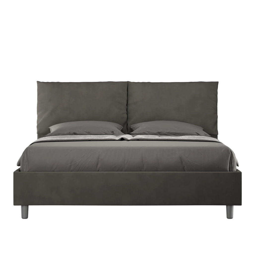 BS COM Letto queen size con rete imbottito 150x200 microfibra grigio