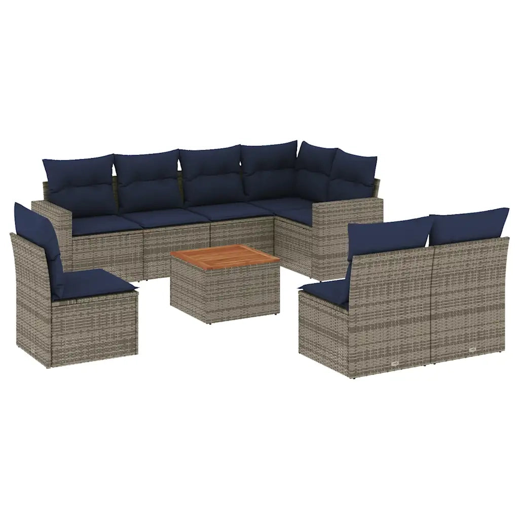 Set Divani da Giardino 9 pz con Cuscini Grigio in Polyrattan