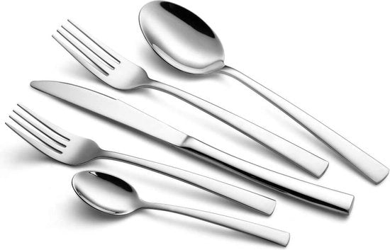 Set di Cucchiaini in Acciaio Inossidabile a 24 pezzi, Comprensivo di Coltello, Forchetta, Cucchiaio, Cucchiaio per Tè per 6 Persone - Lavorato a Specchio, Resistenti al Lavastoviglie