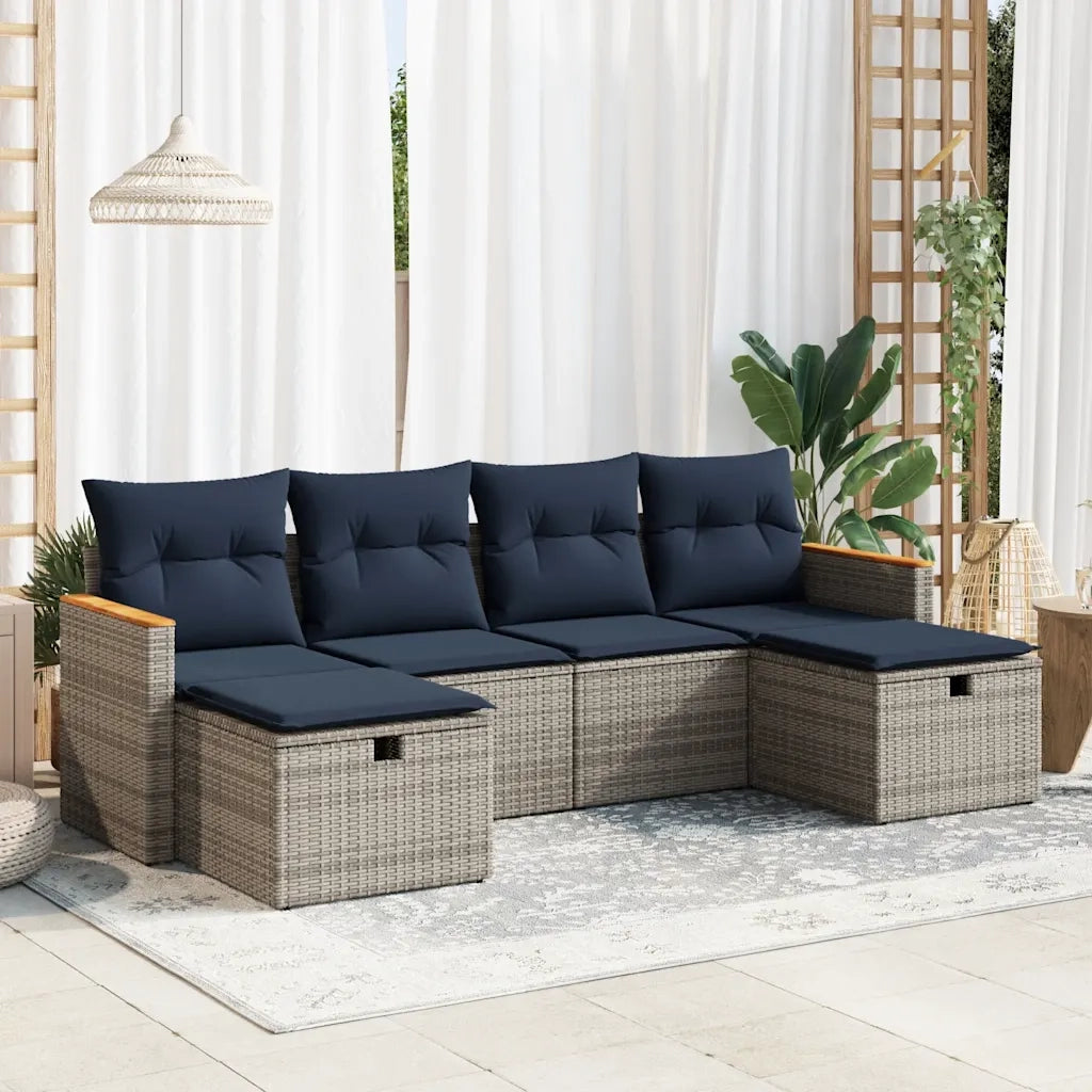 Set Divano da Giardino 6 pz con Cuscini Grigio in Polyrattan 3325946
