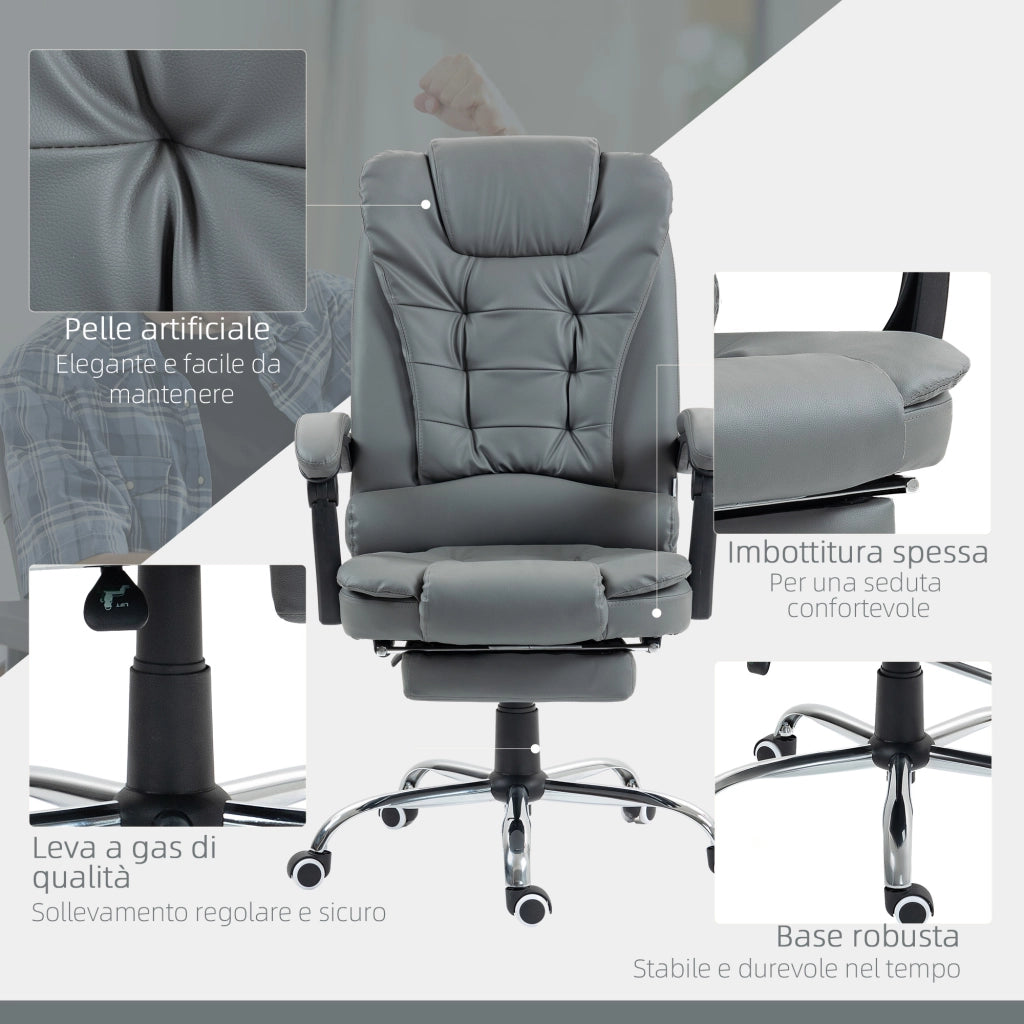 Sedia da ufficio ergonomica reclinabile con poggiapiedi ¨C Xylo ¨C Finta pelle grigio
