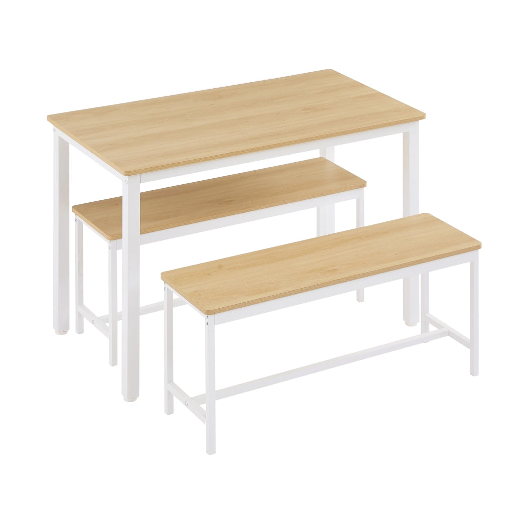 Tavolo da Pranzo con 2 Panche ¨C MINIMAL ¨C Legno Naturale e Bianco