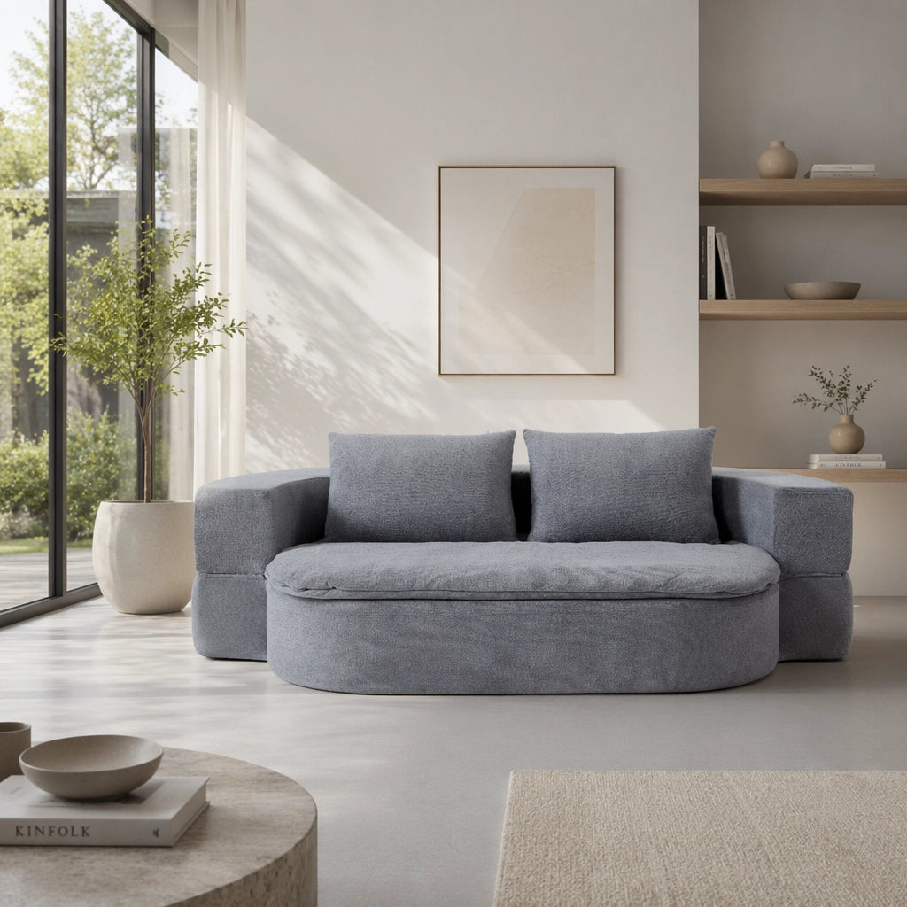 DIVANO LETTO PIEGHEVOLE 131 cm Grigio Chiaro in flanella con coperta