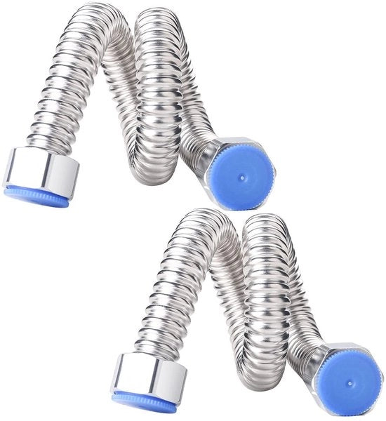 Due Tubi di Acciaio Inox per Flessibile per Fognatura 30cm - G1/2 Pollici Flessibile Tubo per Fognatura per cucina e bagno