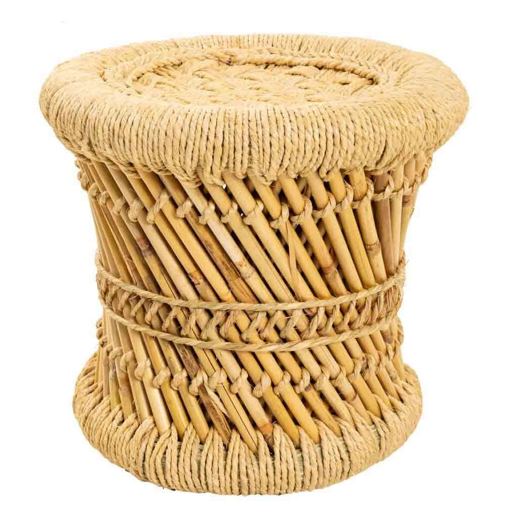 Set di 2 poltrone e sgabello in bambù e corda marrone