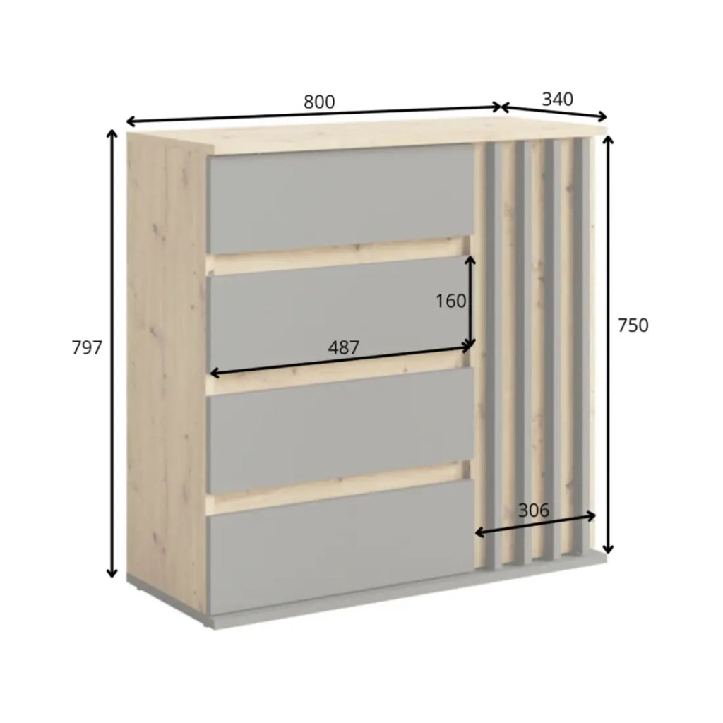 Cassettiera 1 porta e 4 cassetti - rovere e grigio - Collezione Mone