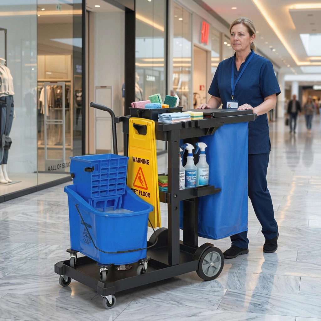 Carrello per Pulizia con 3 Ripiani e Secchio ¨C Minimal ¨C Blu