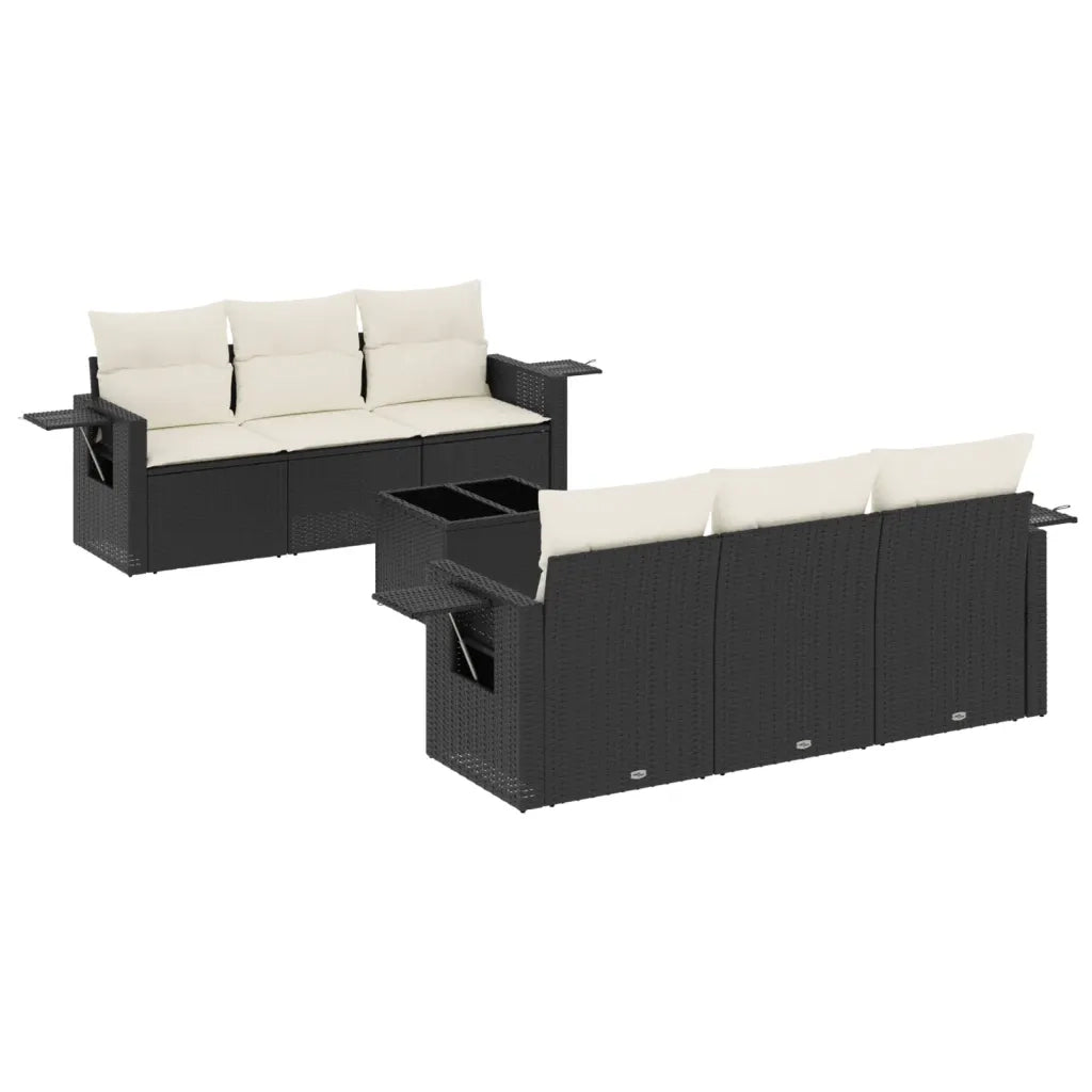 Set Divani da Giardino con Cuscini 7pz Nero Polyrattan