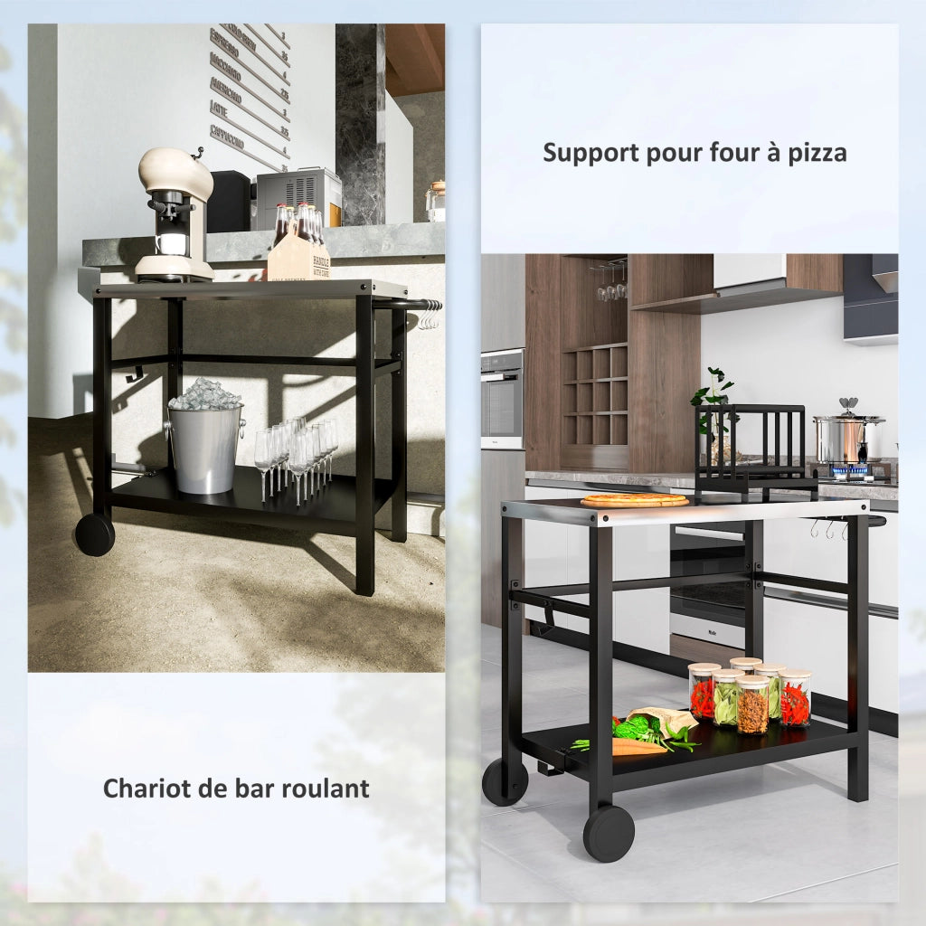 Carrello barbecue da giardino ¨C Xylo ¨C piano di lavoro con ganci e ripiano 102x50x81cm grigio antracite