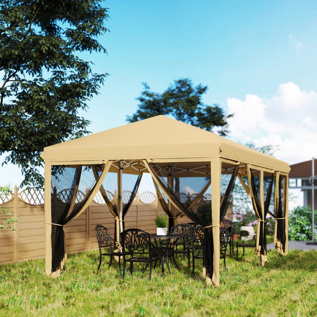 Gazebo Pieghevole Pop-up 6x3m ¨C Xylo ¨C Con Zanzariere Rimovibili e Borsa Beige Nero
